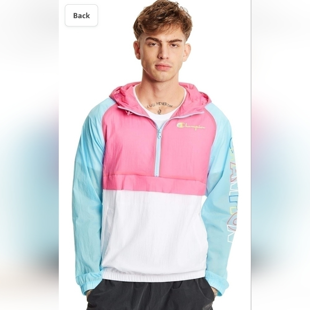 Champion Men's Colorblock Manorak 2.0 size Small in Blue Horizon/Reef Pink/White